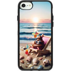 Coque iPhone 7 / 8 / SE (2020, 2022) - Silicone rigide noir Emoji caca sur chaise longue
