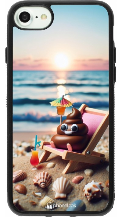 iPhone 7 / 8 / SE (2020, 2022) Case Hülle - Silikon schwarz Kackhaufen Emoji auf Liegestuhl