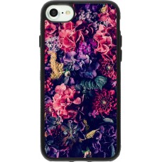 Coque iPhone 7 / 8 / SE (2020, 2022) - Silicone rigide noir Flowers Dark