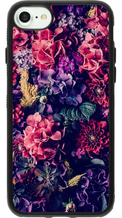 Coque iPhone 7 / 8 / SE (2020, 2022) - Silicone rigide noir Flowers Dark