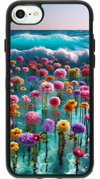 iPhone 7 / 8 / SE (2020, 2022) Case Hülle - Silikon schwarz Blumenmeer Wellen