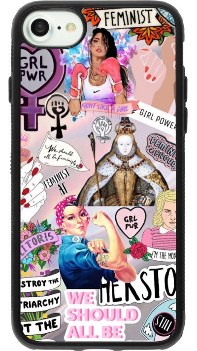 Coque iPhone 7 / 8 / SE (2020, 2022) - Silicone rigide noir Girl Power Collage