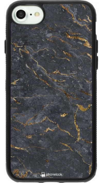 Coque iPhone 7 / 8 / SE (2020, 2022) - Silicone rigide noir Grey Gold Marble