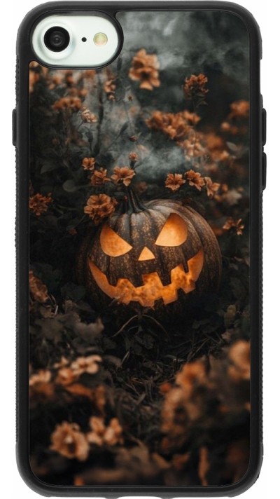 iPhone 7 / 8 / SE (2020, 2022) Case Hülle - Silikon schwarz Halloween 2025 Pumpkin with flowers