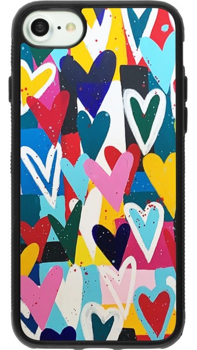 Coque iPhone 7 / 8 / SE (2020, 2022) - Silicone rigide noir Joyful Hearts