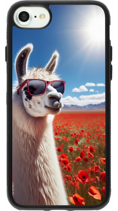 iPhone 7 / 8 / SE (2020, 2022) Case Hülle - Silikon schwarz Lama Chic in Mohnblume