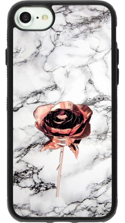 Coque iPhone 7 / 8 / SE (2020, 2022) - Silicone rigide noir Marble Rose Gold