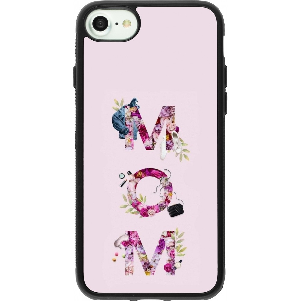 Coque iPhone 7 / 8 / SE (2020, 2022) - Silicone rigide noir Mom 2024 girly mom