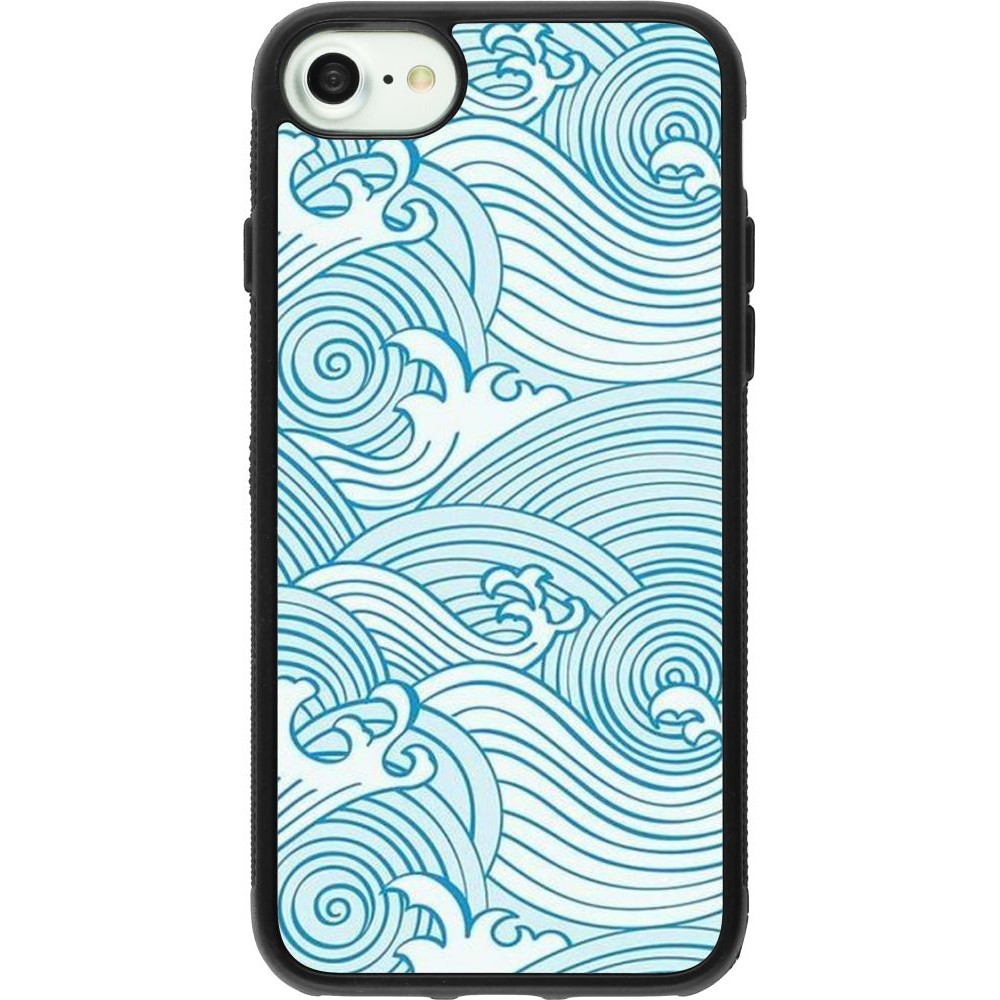 Coque iPhone 7 / 8 / SE (2020, 2022) - Silicone rigide noir Ocean Waves