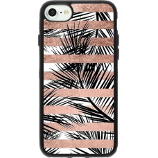 Coque iPhone 7 / 8 / SE (2020, 2022) - Silicone rigide noir Palm trees gold stripes