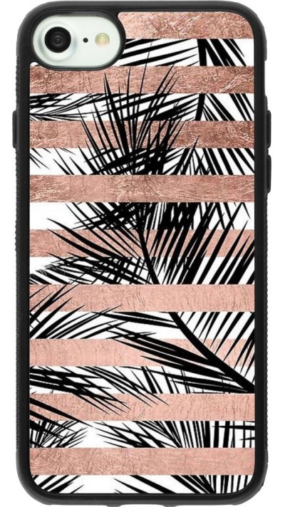 Coque iPhone 7 / 8 / SE (2020, 2022) - Silicone rigide noir Palm trees gold stripes