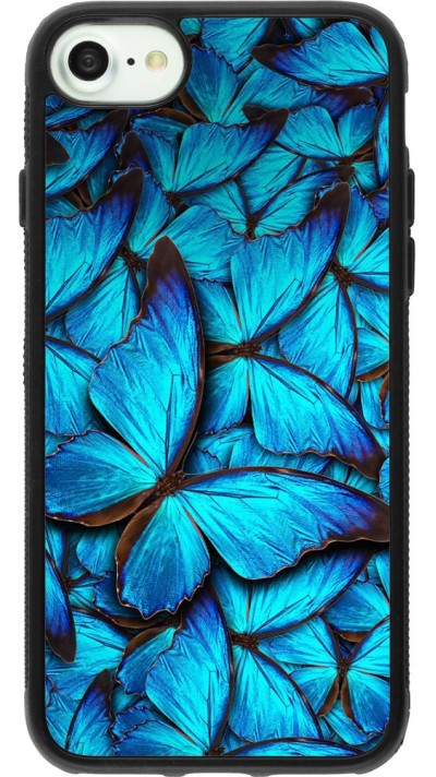 Coque iPhone 7 / 8 / SE (2020, 2022) - Silicone rigide noir Papillon - Bleu