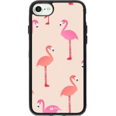 Coque iPhone 7 / 8 / SE (2020, 2022) - Silicone rigide noir Pink Flamingos Pattern