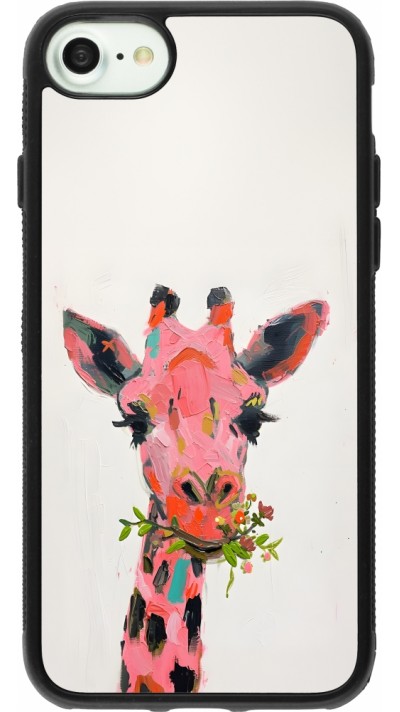 iPhone 7 / 8 / SE (2020, 2022) Case Hülle - Silikon schwarz Pink Girafe Paint