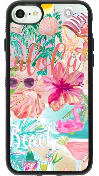 Coque iPhone 7 / 8 / SE (2020, 2022) - Silicone rigide noir Preppy Collage Aloha