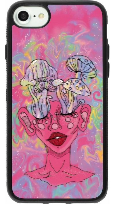 Coque iPhone 7 / 8 / SE (2020, 2022) - Silicone rigide noir Psychedelic pink mushroom