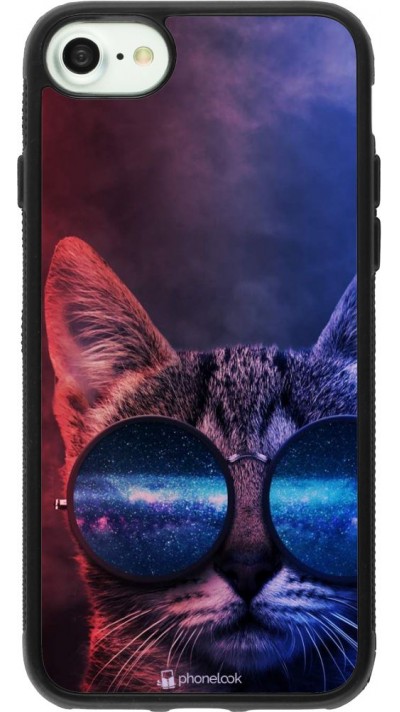 Coque iPhone 7 / 8 / SE (2020, 2022) - Silicone rigide noir Red Blue Cat Glasses