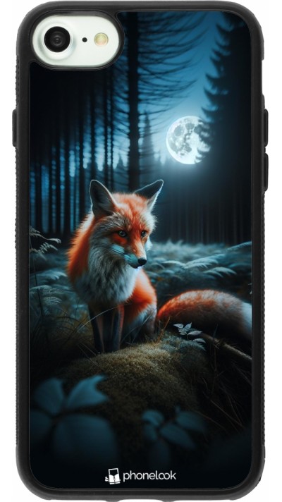 Coque iPhone 7 / 8 / SE (2020, 2022) - Silicone rigide noir Renard lune forêt