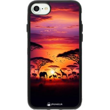iPhone 7 / 8 / SE (2020, 2022) Case Hülle - Silikon schwarz Safari Sonnenuntergang Wildtiere