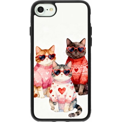 Coque iPhone 7 / 8 / SE (2020, 2022) - Silicone rigide noir Saint Valentines Day 26 Cat Love