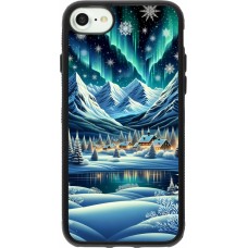 iPhone 7 / 8 / SE (2020, 2022) Case Hülle - Silikon schwarz Verschneites Bergdorf am See in der Nacht