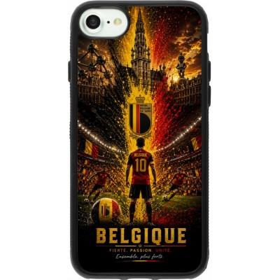 Coque iPhone 7 / 8 / SE (2020, 2022) - Silicone rigide noir Football Belgique splash 2026