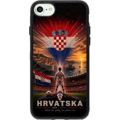 Coque iPhone 7 / 8 / SE (2020, 2022) - Silicone rigide noir Football Croatie splash 2026