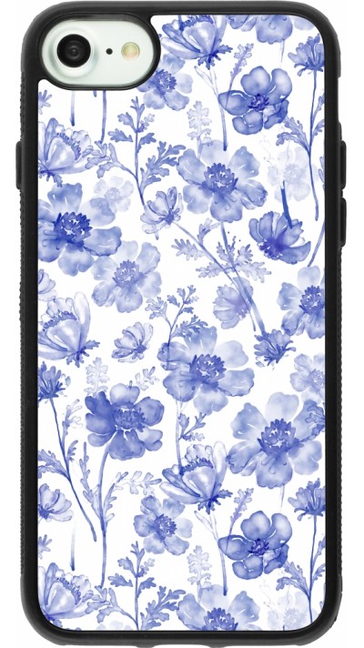 Coque iPhone 7 / 8 / SE (2020, 2022) - Silicone rigide noir Spring 23 watercolor blue flowers