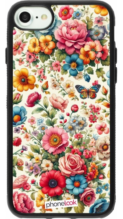 Coque iPhone 7 / 8 / SE (2020, 2022) - Silicone rigide noir Spring 25 printemps fleuri