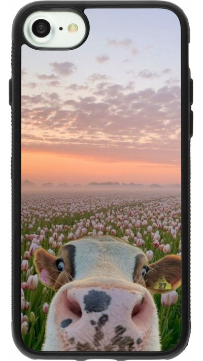 iPhone 7 / 8 / SE (2020, 2022) Case Hülle - Silikon schwarz Cow with tulips Spring 2026