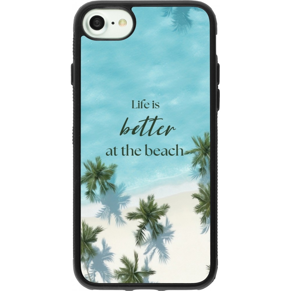 Coque iPhone 7 / 8 / SE (2020, 2022) - Silicone rigide noir Summer 2025 Life is better at the beach