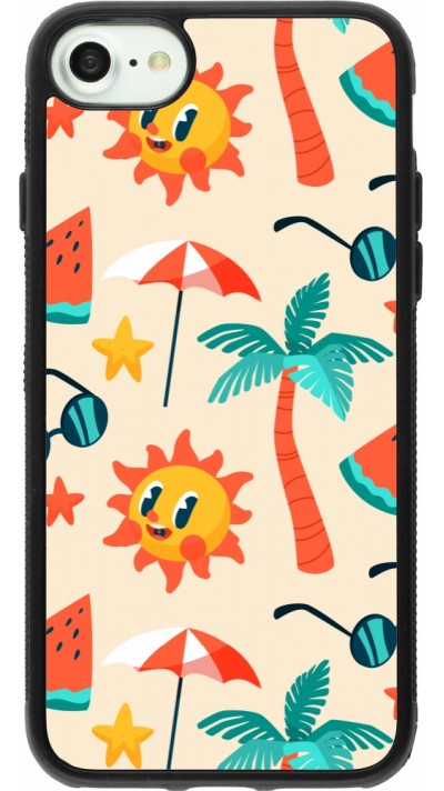 Coque iPhone 7 / 8 / SE (2020, 2022) - Silicone rigide noir Summer 2025 Pattern soleil