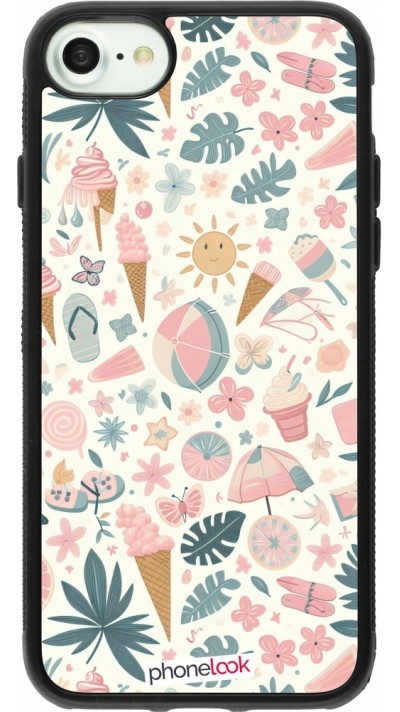 Coque iPhone 7 / 8 / SE (2020, 2022) - Silicone rigide noir Summer Pink Pattern