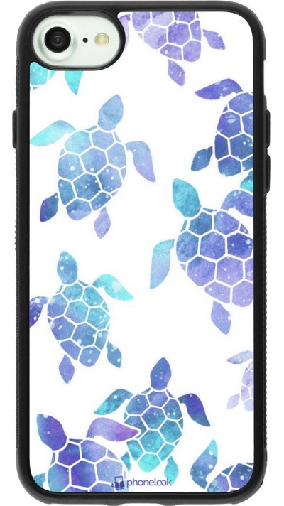 Coque iPhone 7 / 8 / SE (2020, 2022) - Silicone rigide noir Turtles pattern watercolor