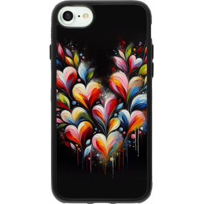 Coque iPhone 7 / 8 / SE (2020, 2022) - Silicone rigide noir Valentine 2024 Coeur Noir Abstrait