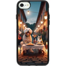iPhone 7 / 8 / SE (2020, 2022) Case Hülle - Silikon schwarz Valentin 2024 Hund & Katze Kerzenlicht
