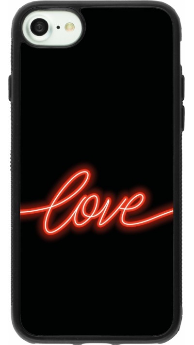 Coque iPhone 7 / 8 / SE (2020, 2022) - Silicone rigide noir Valentine 2023 neon love