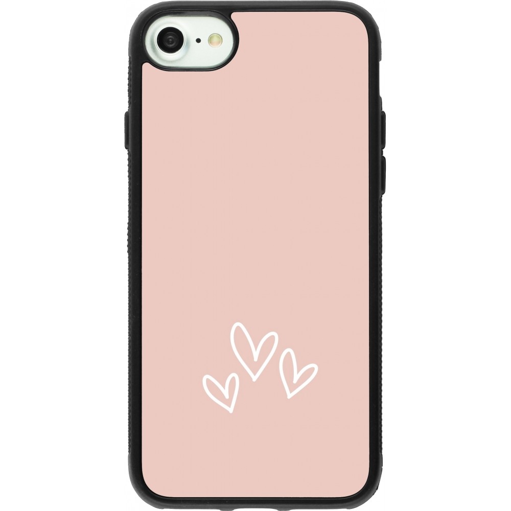 Coque iPhone 7 / 8 / SE (2020, 2022) - Silicone rigide noir Valentine 2023 three minimalist hearts