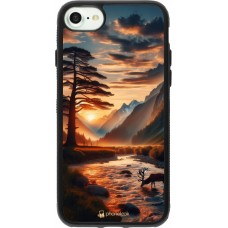 iPhone 7 / 8 / SE (2020, 2022) Case Hülle - Silikon schwarz Tal Sonnenuntergang Hirsch Baum
