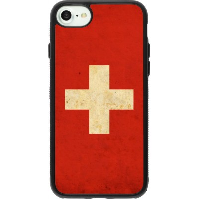 Coque iPhone 7 / 8 / SE (2020, 2022) - Silicone rigide noir Vintage Flag SWISS