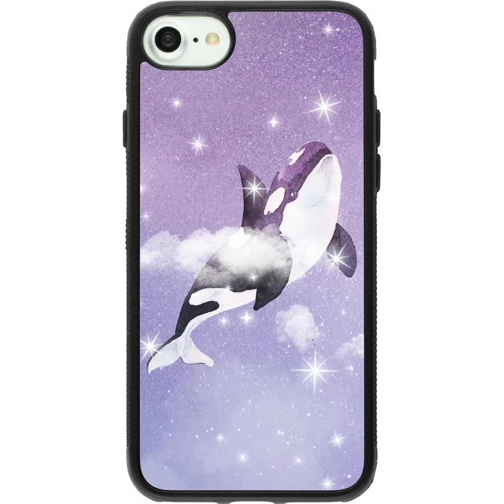 Hülle iPhone 7 / 8 / SE (2020, 2022) - Silikon schwarz Whale in sparking stars