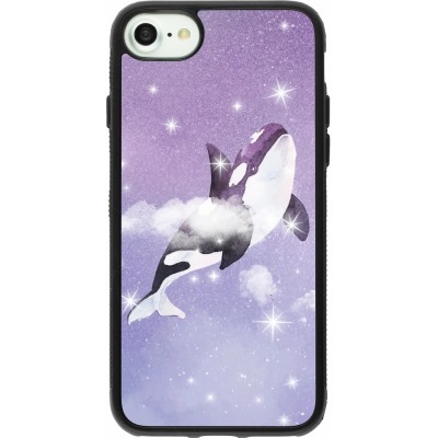 Coque iPhone 7 / 8 / SE (2020, 2022) - Silicone rigide noir Whale in sparking stars