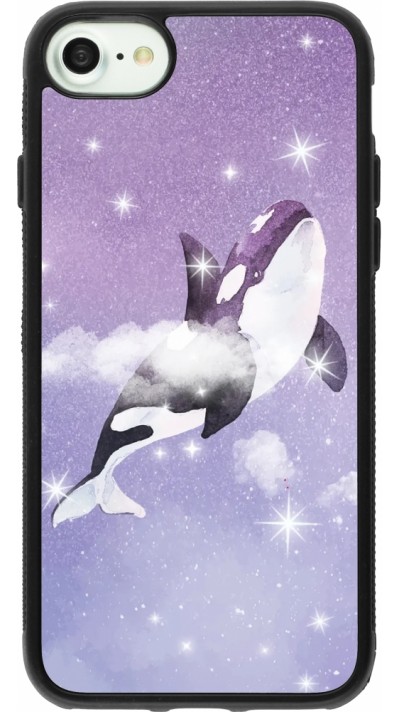 Coque iPhone 7 / 8 / SE (2020, 2022) - Silicone rigide noir Whale in sparking stars
