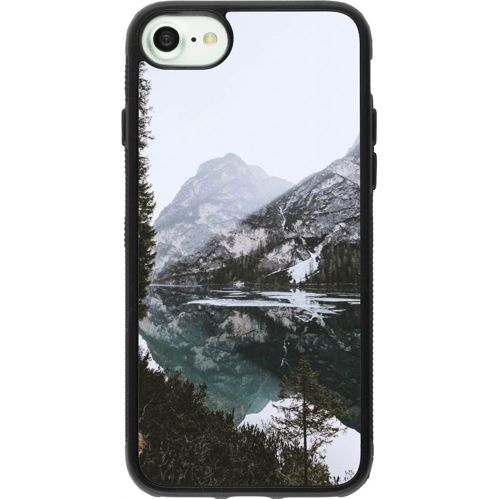 Coque iPhone 7 / 8 / SE (2020, 2022) - Silicone rigide noir Winter 22 snowy mountain and lake