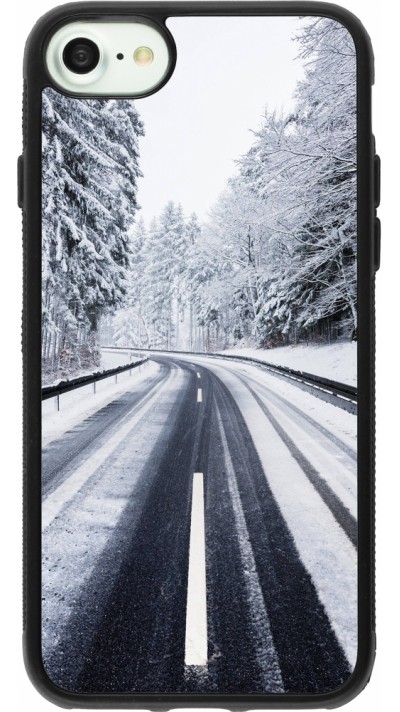 Coque iPhone 7 / 8 / SE (2020, 2022) - Silicone rigide noir Winter 22 Snowy Road
