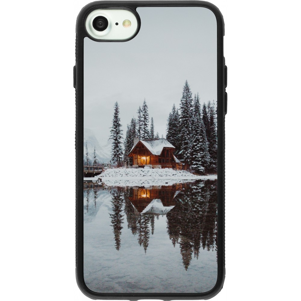 Coque iPhone 7 / 8 / SE (2020, 2022) - Silicone rigide noir Winter 25 Winter house forest afternoon