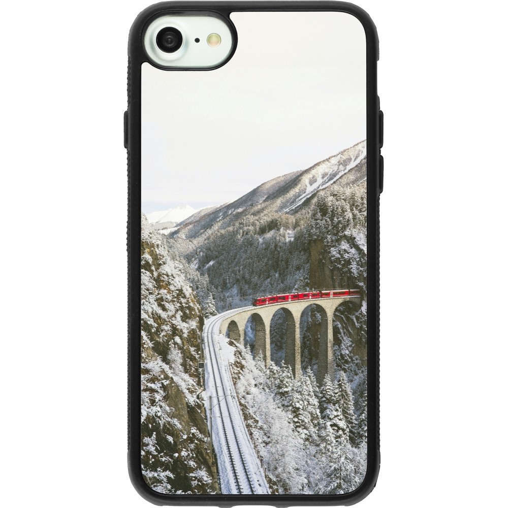 Coque iPhone 7 / 8 / SE (2020, 2022) - Silicone rigide noir Winter 25 Winter polar express