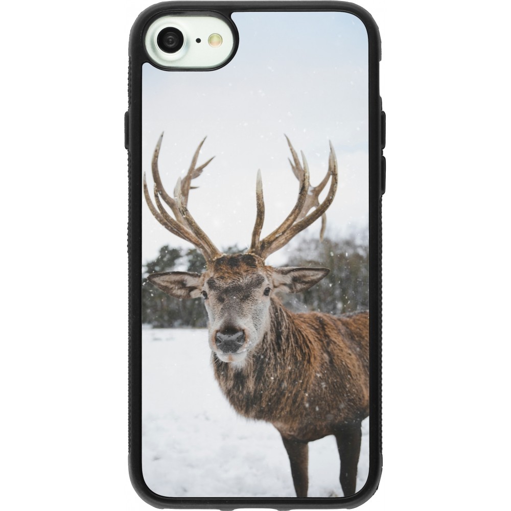 Coque iPhone 7 / 8 / SE (2020, 2022) - Silicone rigide noir Winter 25 Winter reindeer