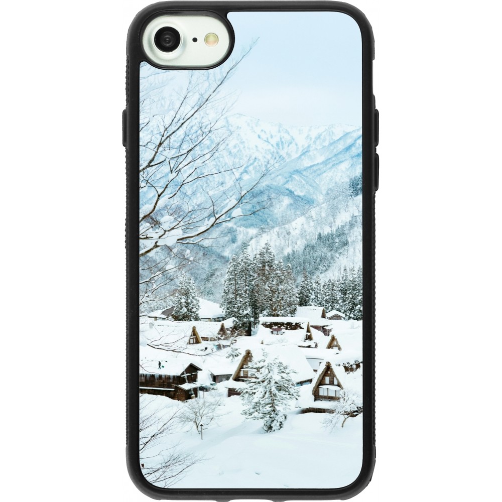 Coque iPhone 7 / 8 / SE (2020, 2022) - Silicone rigide noir Winter 25 Winter snowy landscape