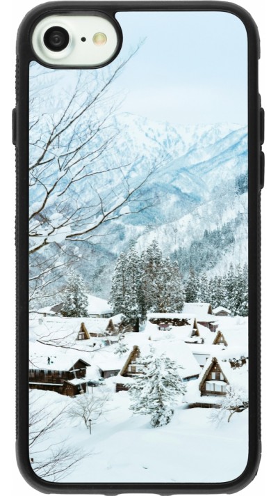 Coque iPhone 7 / 8 / SE (2020, 2022) - Silicone rigide noir Winter 25 Winter snowy landscape